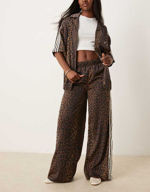 Adidas Originals satin wide leg track pants in leopard print-Multi