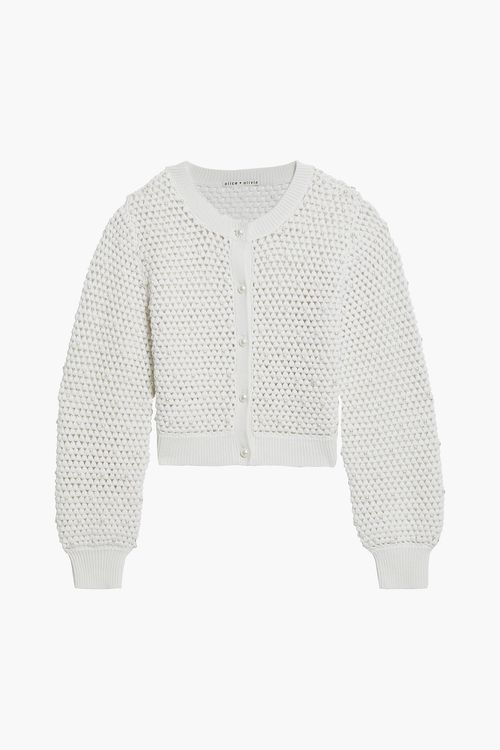 Alice Olivia - Kitty faux pearl-embellished crochet-knit wool cardigan - White - S