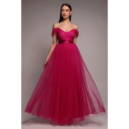 Goddiva Off The Shoulder Princess Maxi Dress - Hot Pink