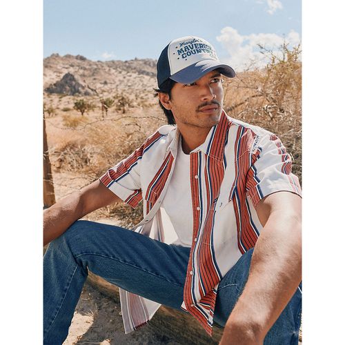 Brushpopper Western Snap Short Sleeve Workshirt in Cherry Stripe