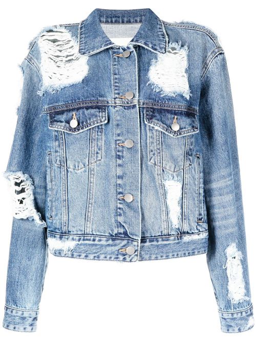 Distressed effect denim jacket - Blue