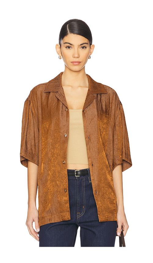 WAO Crinkled Short Sleeve Shirt in Brown - Brown. M also in