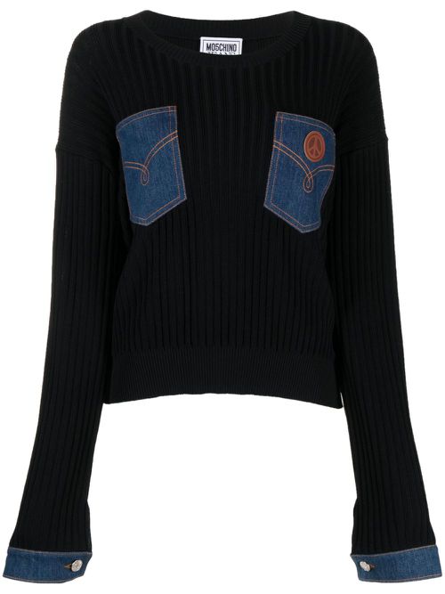 Patchwork ribbed jumper - Black