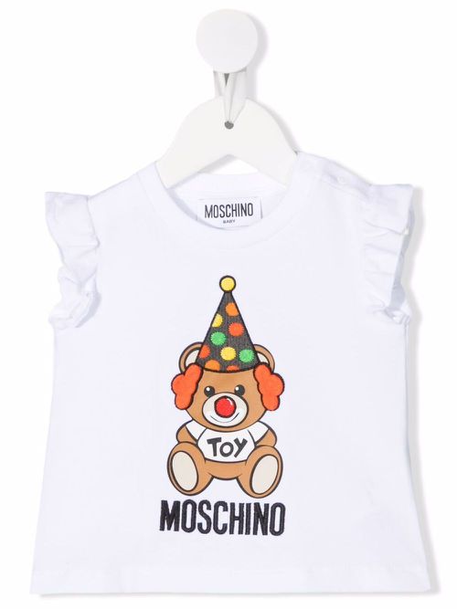 Teddy-motif ruffle top - White