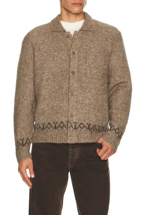 Percival Novel Collared Cardigan in Oak - Brown. XL/1X also in L