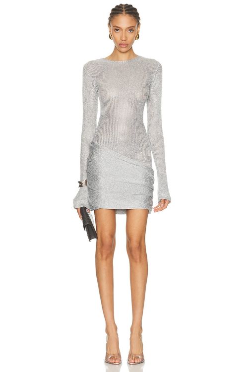 Bananhot Jones Dress in Silver Glitter - Metallic Silver. M/L also in