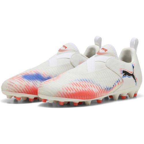 Puma Boys Kids Future 8 Match Firm Ground Football Boots in Wht-Blk-Glw Red - White