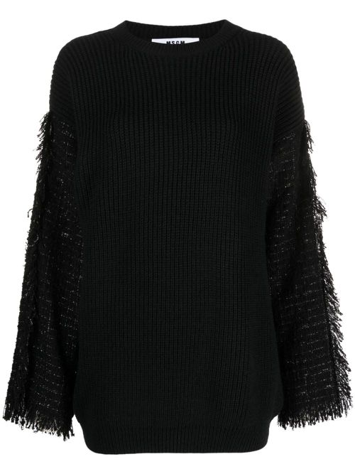 Frayed-detaling ribbed-knit jumper - Black