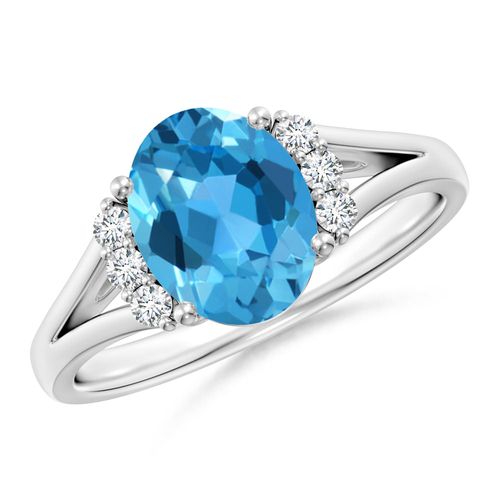 Angara 2.25 Carats Oval Swiss Blue Topaz with Round Diamond Collar Ring in Platinum