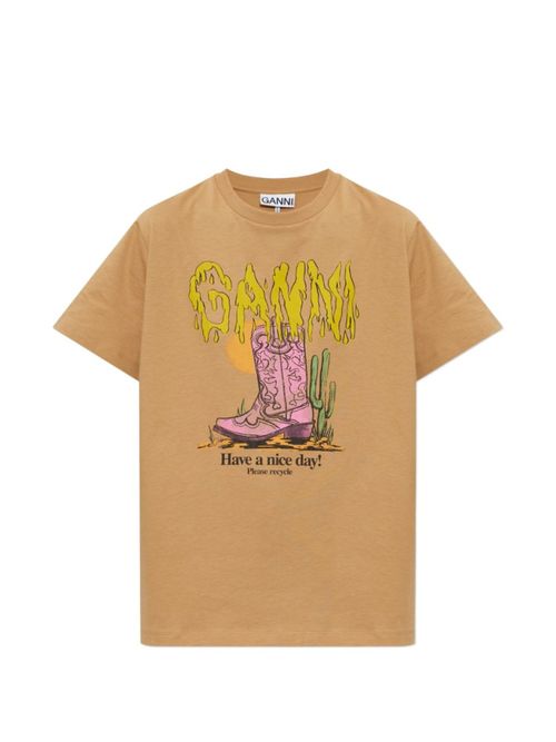 Beige Graphic Crew Neck T-Shirt