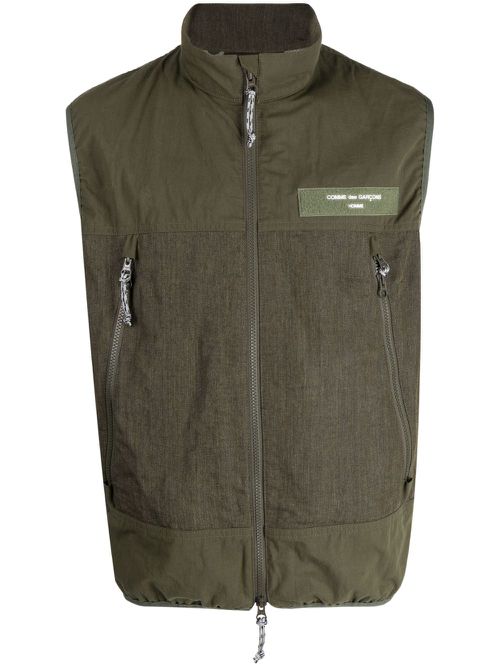 Logo-patch zip-up gilet - Green