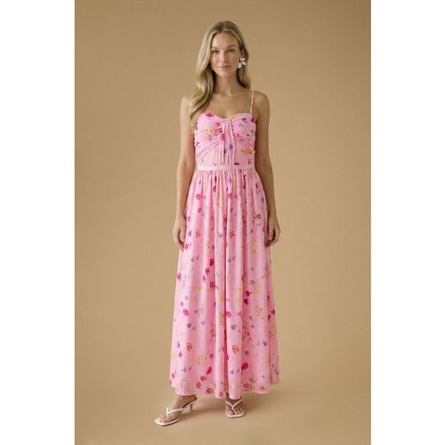 Oasis Women's Wildflower Mesh Bandeau Maxi Dress in Pink