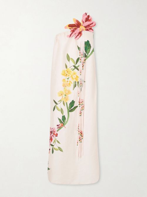 Garden Terrace Floral-print Bead-embellished Linen Maxi Dress