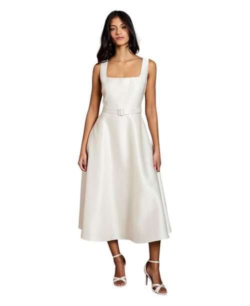 Women's Belted Midi Dress - Champagne