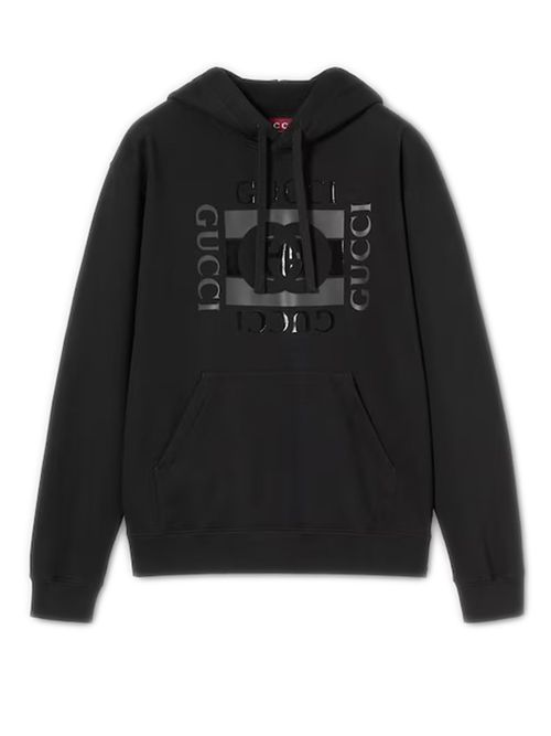 Interlocking G Print Cotton Hooded Sweatshirt with Drawstring