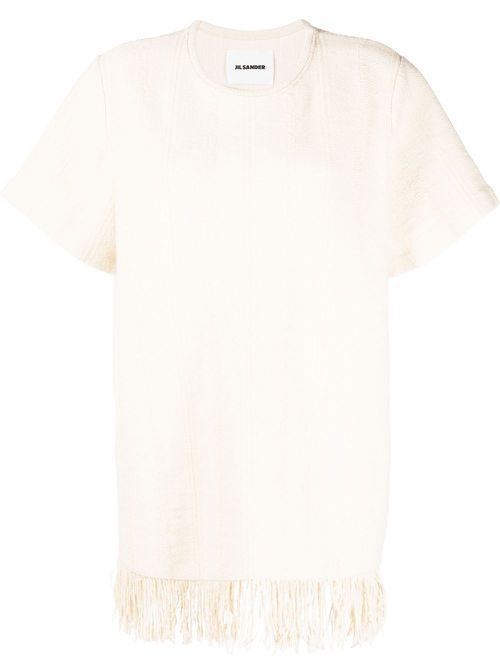 Fringe-detail knitted top - Neutrals