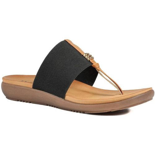 Pavers Women's Flexible Wide Fit Toe Post Sandals in Black