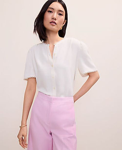 Ann Taylor Petite Lace Trim Top