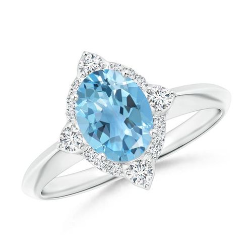 Angara 1.5 Carats Oval Swiss Blue Topaz Compass Ring with Diamond Halo in Platinum