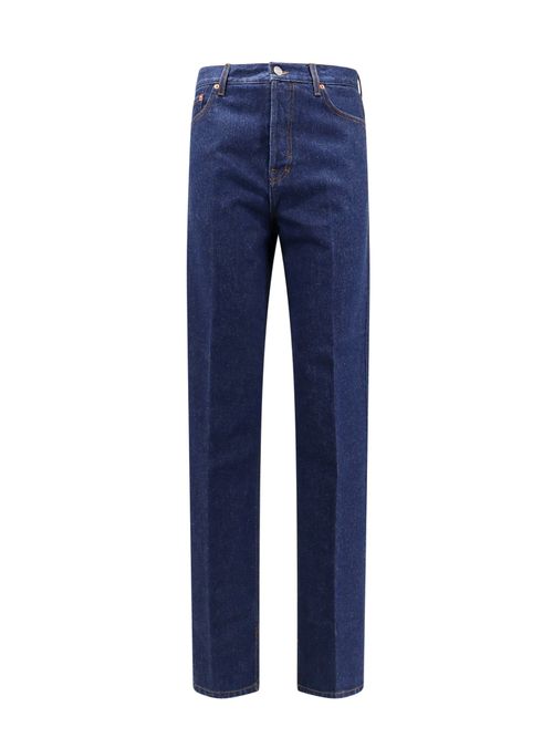 -Jeans in cotone con patch logo posteriore-Uomo
