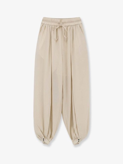 Elastic Drawstring Cotton Joggers — Beige