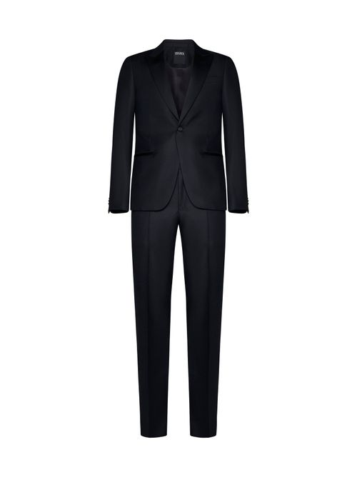 Single-Breasted Wool Pant Suit — Black