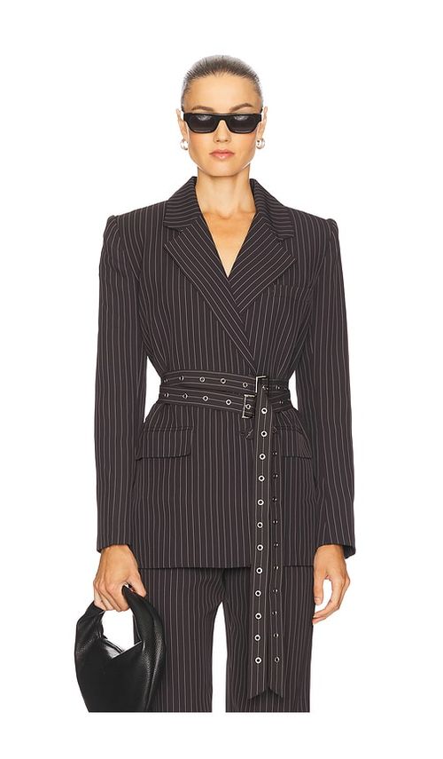 NONchalant Label Axel Blazer in Gray & White Stripe. XL also in L, M