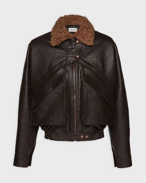 Magda Butrym Jacket Vintage Embossed Leather Bomber Brown EUR