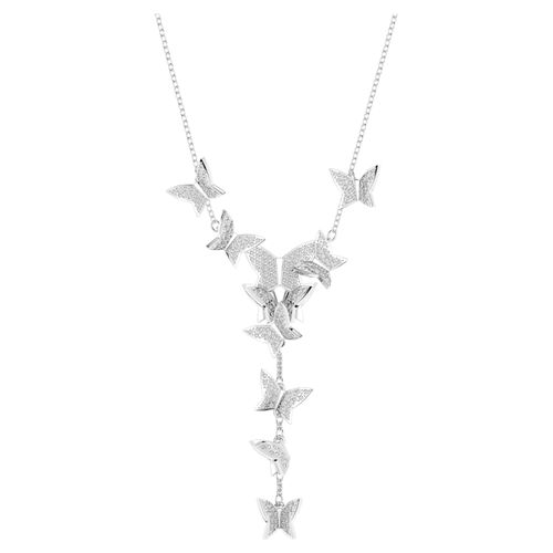 Idyllia Lilia Y necklace, Butterfly, White, Rhodium plated