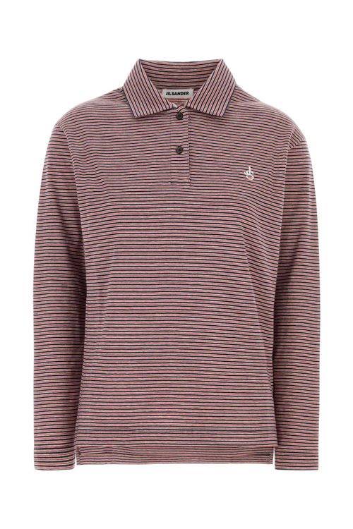 Embroidered Cotton Striped Polo Shirt — Red