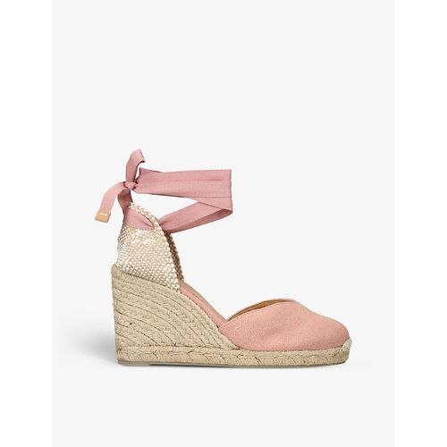 Womens Pink Chiara Self-tie Cotton Wedge Espadrilles