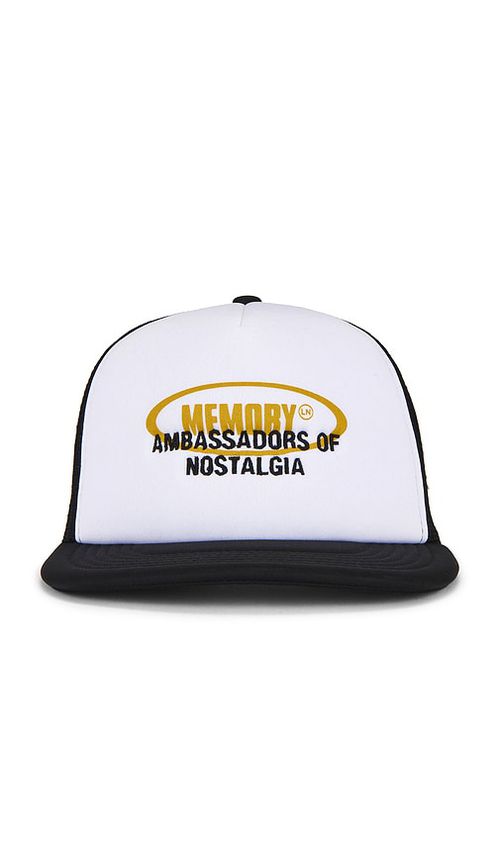 Memory Lane Oval Text Trucker Cap in Black