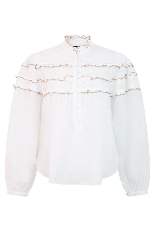 Lightweight Cotton-Viscose Blouse with Flounce Frills