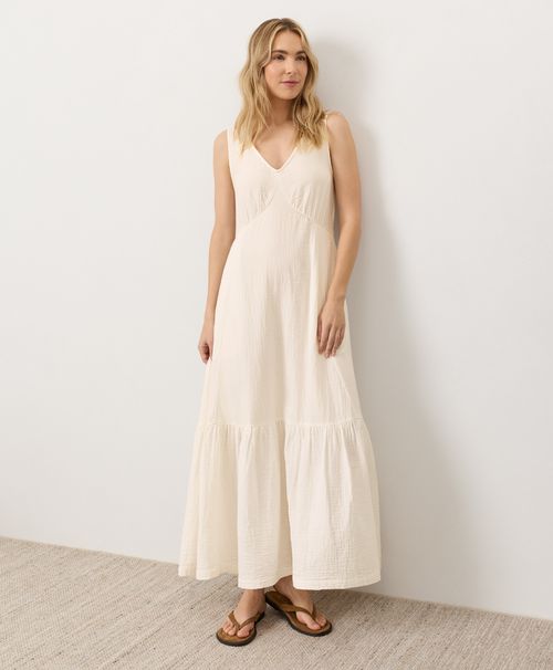 Women's Cream Coastal Double Gauze Beach To Brunch Maxi Dre
