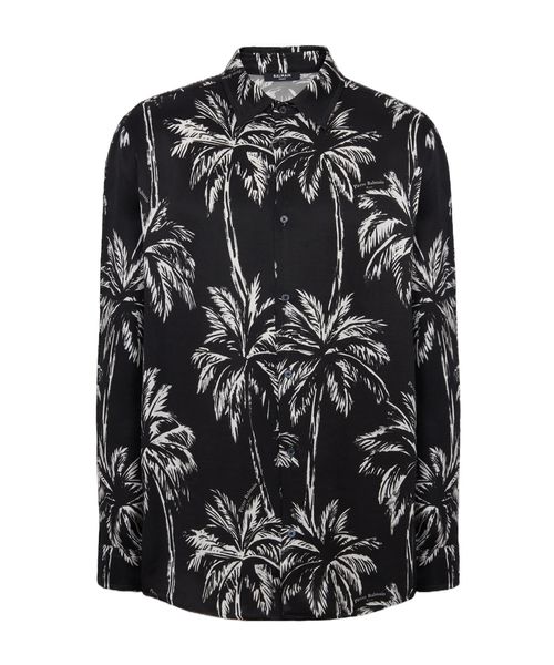 Printed satin palm tree shirt