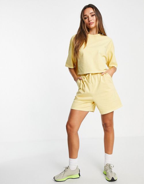 & cotton co-ord jersey shorts in yellow - YELLOW