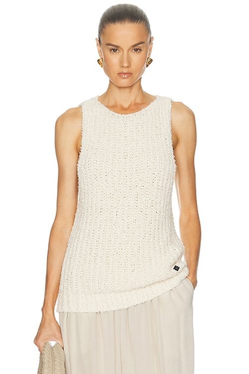 BALMAIN Cotton Blend Knit Top in Naturel - Neutral. S also in