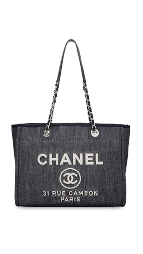 WHAT GOES AROUND COMES AROUND Women's Pre-Loved Chanel Navy Denim Deauville Medium Tote, Navy, Blue, One Size