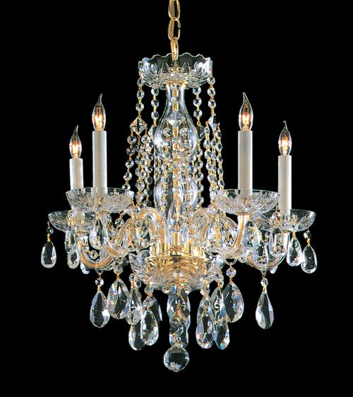Traditional Crystal 5-Light 20" Mini Chandelier in Polished Brass with Clear Hand Cut Crysta