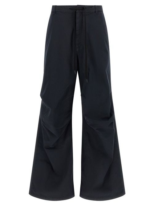 White Stitch Line Draped Cargo Pants — Black
