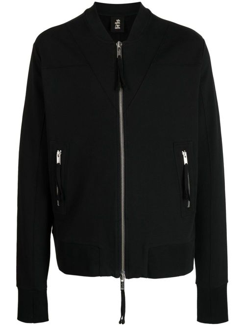 Band-collar zip-up bomber jacket - Black