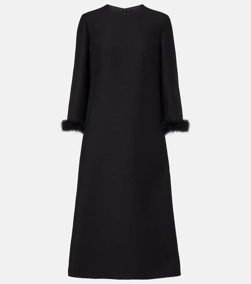 Crepe Couture feather-trimmed midi dress