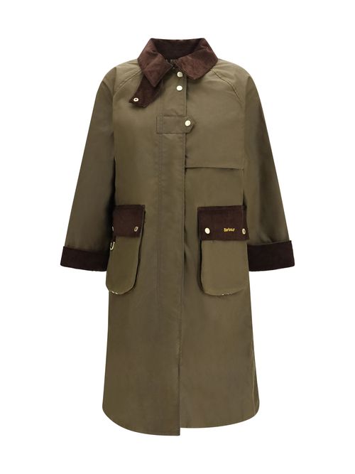 Waxed Cotton with Corduroy Trim Coat — Beige