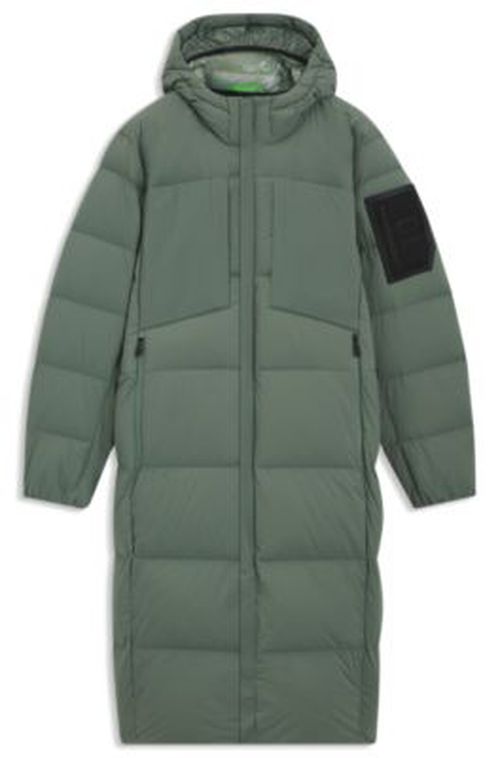 BOSS Down-filled long jacket with water-repellent finish - Light Green Men's Down Jacket