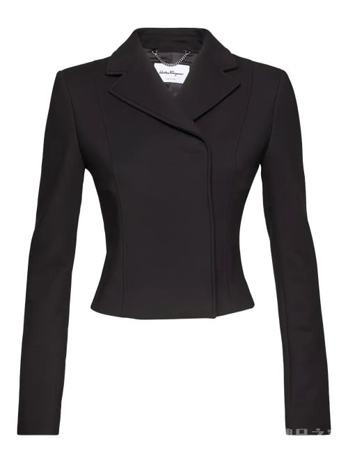 Cropped Notch-Lapel Blazer — Black