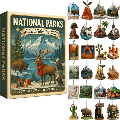 TEMU Advent Calendar 2025 - 24-day Countdown With 24 Unique Us National Park-themed Ornaments, Durable Plastic Christmas Calendar With Daily Door
