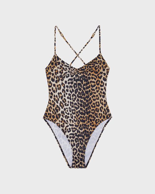 Ganni Swimsuit Printed V-neck Leopard