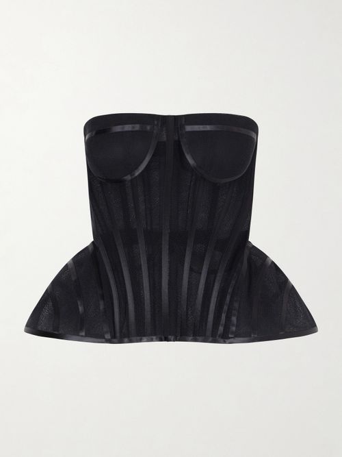 Strapless Tulle Bustier Top - Black