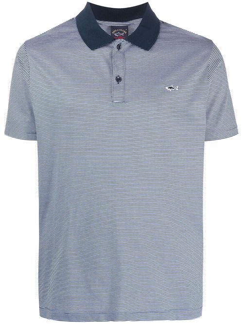 Logo-patch stripe-print polo shirt - Blue