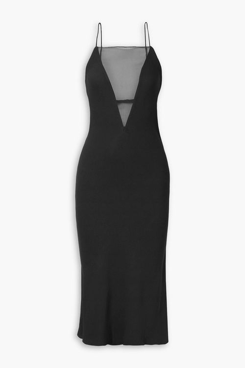 Open-back silk chiffon-trimmed crepe midi dress - Black - IT 48